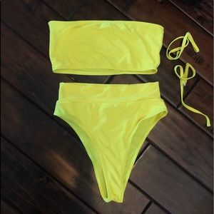 Yellow high waisted bathing suit set